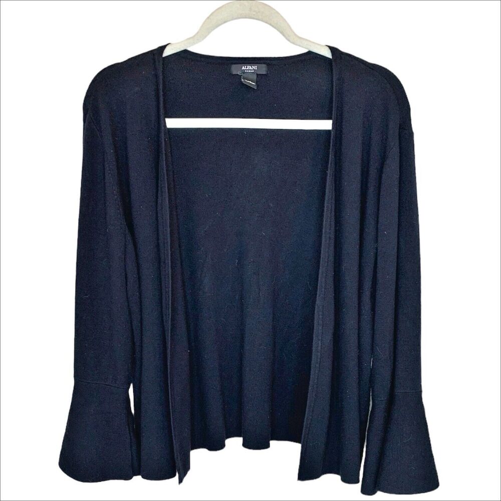 Alfani Open Front Black‎ Cardigan Sweater Plus Size 2X 2XL Flared Sleeves Soft